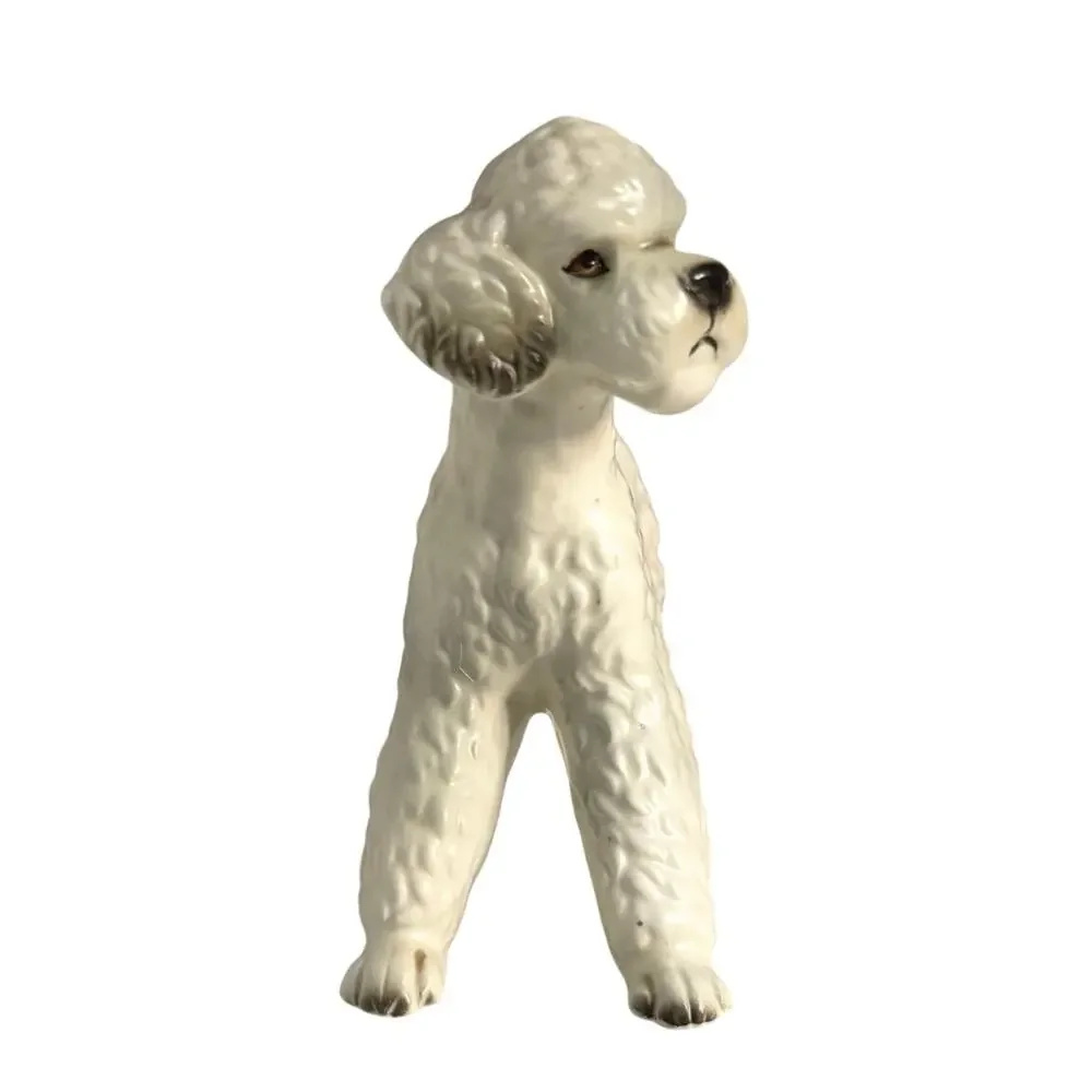 Vintage mid century modern ceramic white poodle figurine made in Japan